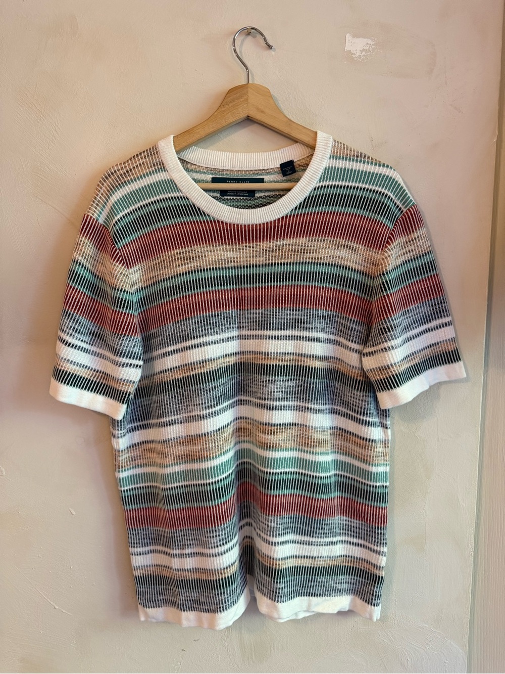 Perry Ellis Short-Sleeve Crewneck Tee in White, Red, Green, Navy, Tan